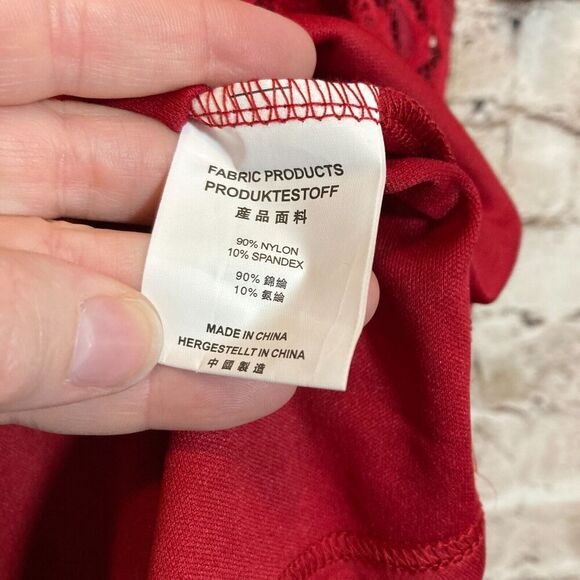 MissMay Dress Womens Small Red All Over Lace Overlay Off The Shoulder Midi Lined - Picture 5 of 15